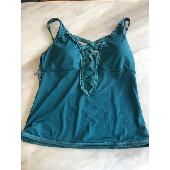 Bleu By Rod Beattie 8 Black Teal Green Tankini Swimsuit Criss Cross Thick Sz 10 - Picture 5 of 5